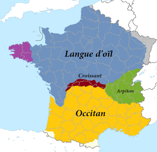 photo représentant la position du Croissant entre langue d'oïl et langue d'oc selon l'Atlas sonore des langues régionales.