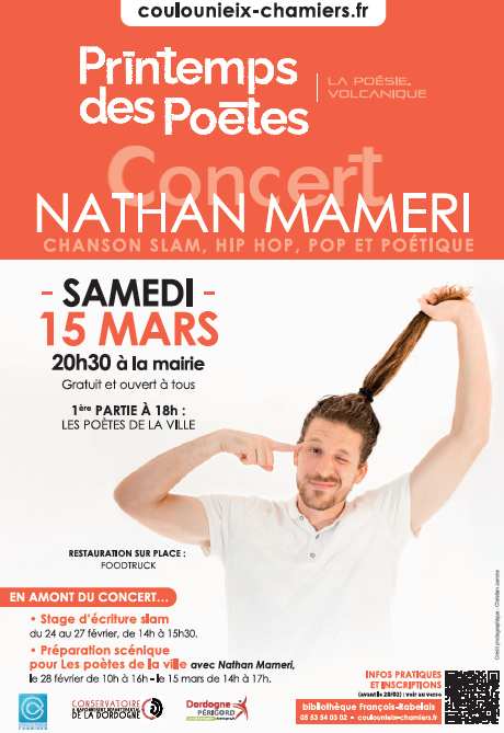 Pritemps des poètes Concert Nathan Mameri le samedi 15 mars 